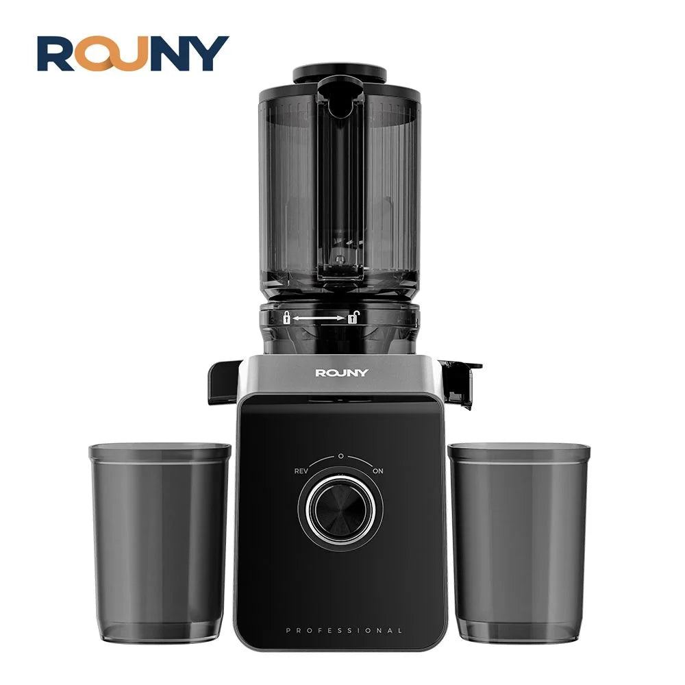 ROUNY Cold Press Extractor with Filter-Free, Easy Clean Electric Fruit Slow Juicer Machine with 130mm Large Feed Caliber, Black