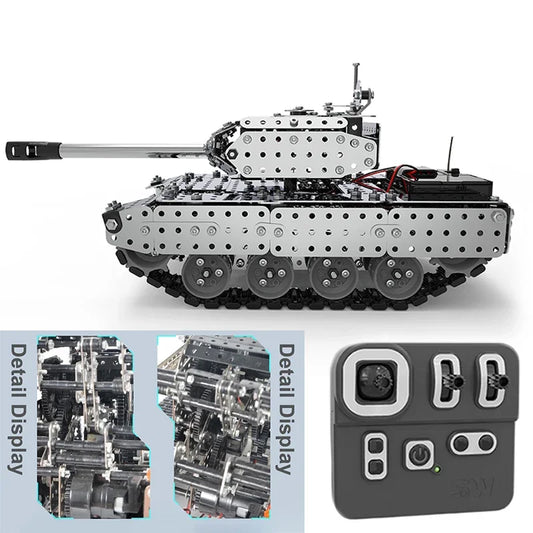 Metal building block tank assembly alloy excavator robot with power system remote control toy