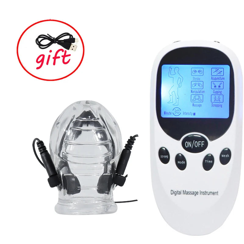 Estim Electric Shock Penis Ring Electro Trainer Massage Cup Chastity Penis Seelve Cockring For Men Dick Electrostimulation