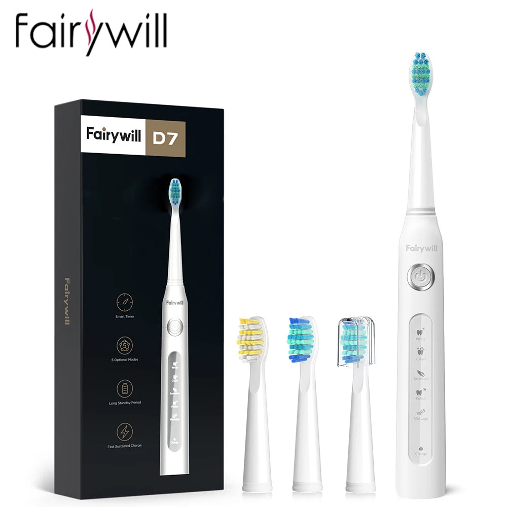 Fairywill Electric Sonic Toothbrush FW-507 USB Charge Rechargeable Adult Waterproof Electronic Tooth Brushes Replacement Heads s