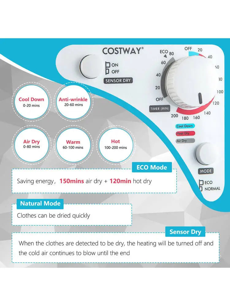 1500W Compact Laundry Dryer with Touch Panel-White