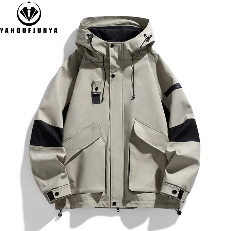2026 Men Spring Autumn Outdoor Leisure Cargo Hooded Jacket Men Hiking Sport Windbreak Fashion Pocket Loose Jacket Coat Male Hots