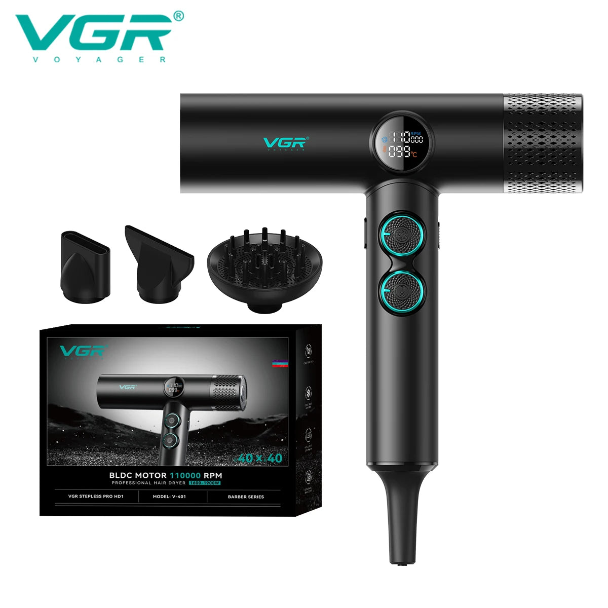 VGR Hair Dryer Professional Brushless Motor Negative Ion Hair Styling Blow Dryer Machine Powerful Adjustable Hair Dryer V-401