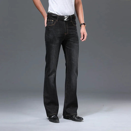 Denim Flared Jeans Men Boot Cut Denim Pants Comfortable Slightly Slim Classic Loose Casual Blue Black Trousers For Male Bootcut