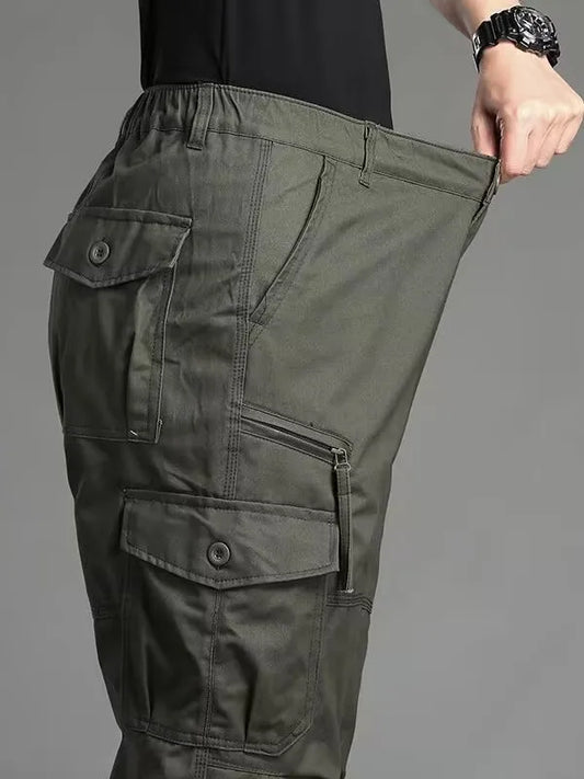 Men's Workwear Trousers High Waist Large Size Casual Pants Cuffed Tactical Long Pants Multi-Pocket Wear-Resistant Loose Fit