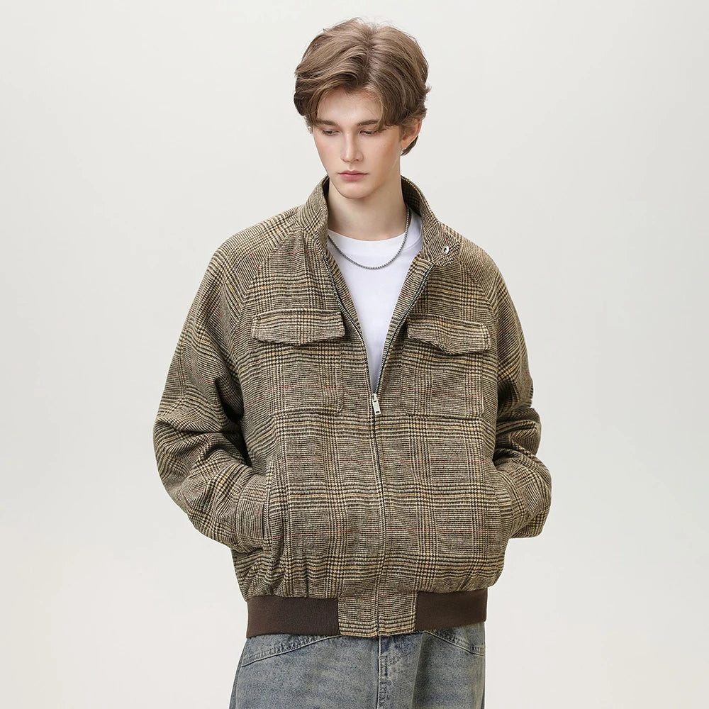 TFETTERS Autumn Winter 2026 Houndstooth Jacket Man Retro Plaid Coats Man Casual Loose Double Pocket Designer Men's Wear
