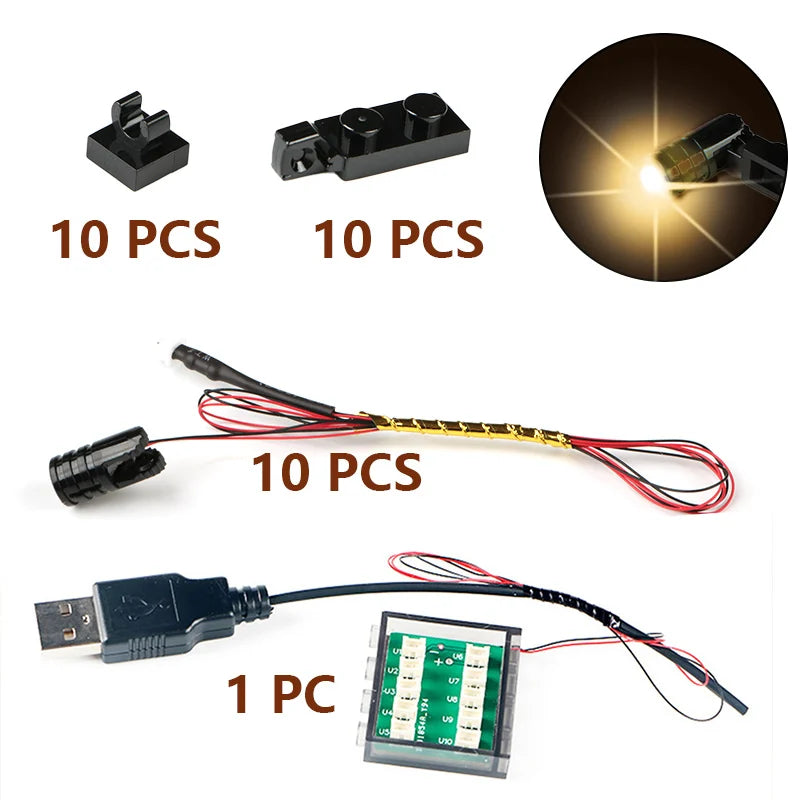 10pcs Terminal Led Searchlight MOC Light Table Lamp Multifunctional DIY Spotlight Black Building Block 1219