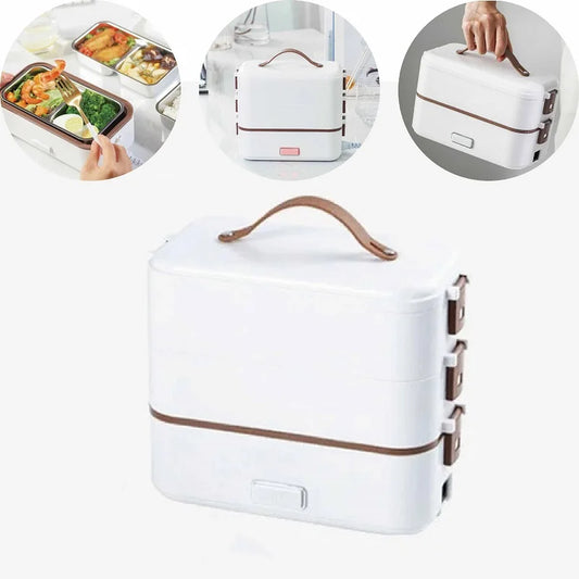 110V/220V Electric Lunch Box Portable Food Fast Heating Lunch Box 304 Stainless Steel Warmer Multi-Layer Office Lunch Box 800ml