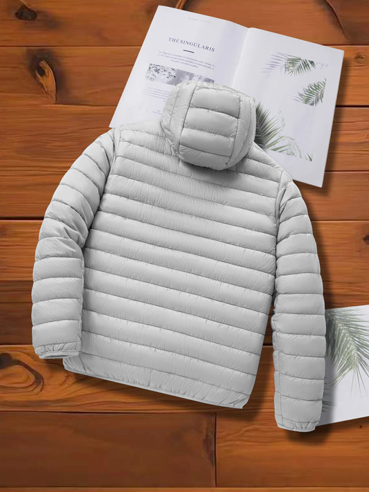 Men's Autumn and Winter Casual Cotton Jacket with Hood, Lightweight Ribbed Jacket Suitable for Outdoor Sports, Leisure and Warmth
