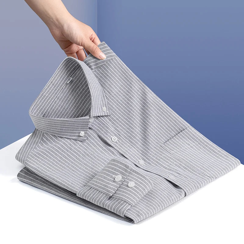 100% Cotton Stripe Shirts for Men Long Sleeve Oxford Slim Fit Soft Designer Casual Fashion Korean Trends Male Business Clothes