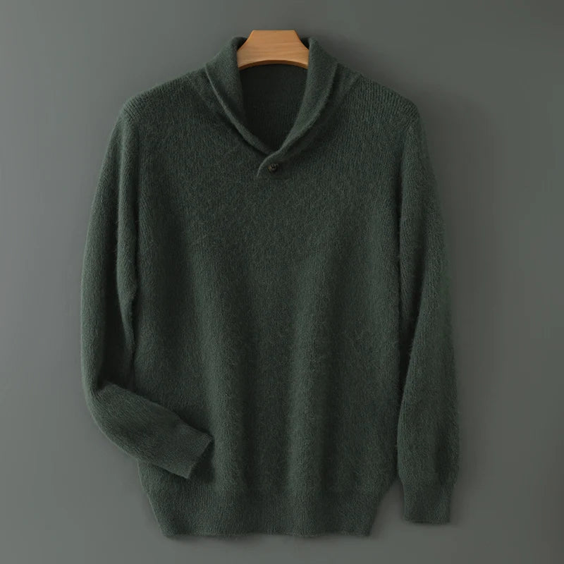 New 100% mink velvet men's olive neck knitted sweater in autumn and winter: solid color loose padded casual bottoming shirt.