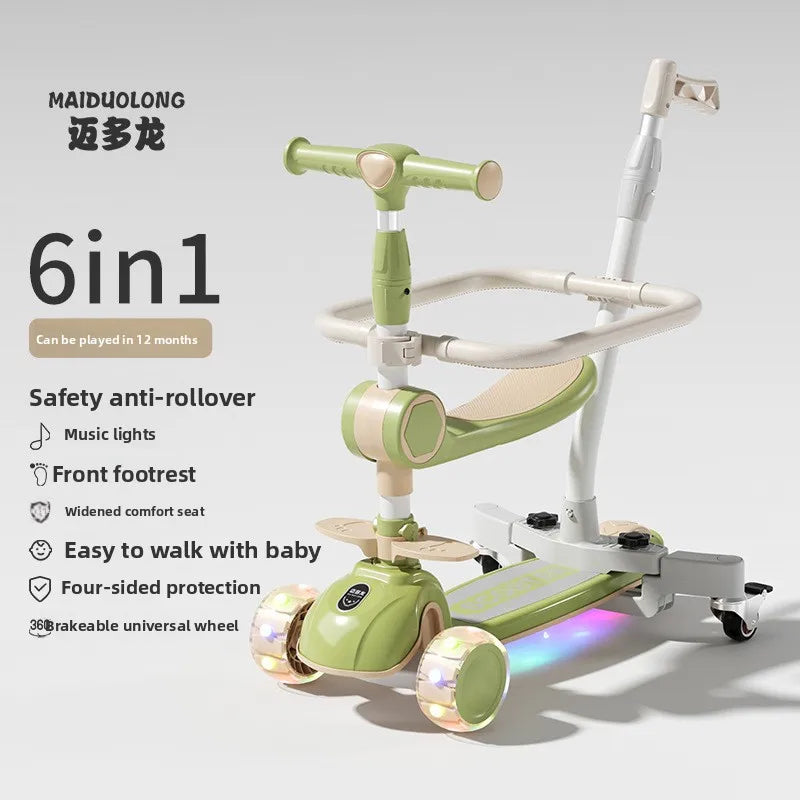 1-in-1 Kids Scooter, Foldable Ride-On Tricycle for Toddlers Ideal for developing childrenās sense of balance