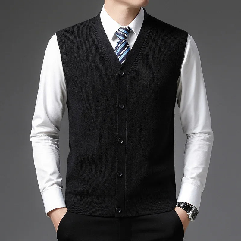 Level 4 Super Anti-pilling Top Grade Pleuche New Winter V Neck Woolen Fashion Brand Knit Cardigan Casual Sweater Vest Sleeveless