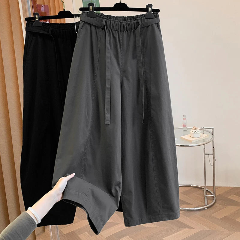 High Waist Straight Leg Cotton Cargo Pants Women's plus Size Loose Fit Casual Trousers Retro Style Spring Fashion Ladies' Wear