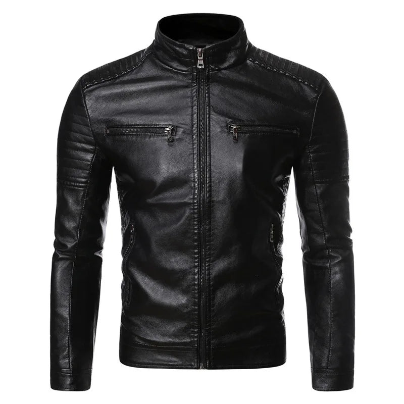 A Slim and Thickened Leather Jacket Men Casual Jacket for Motorcycles Trendy PU Winter Fashionable Leather Jacket Spring Autumn