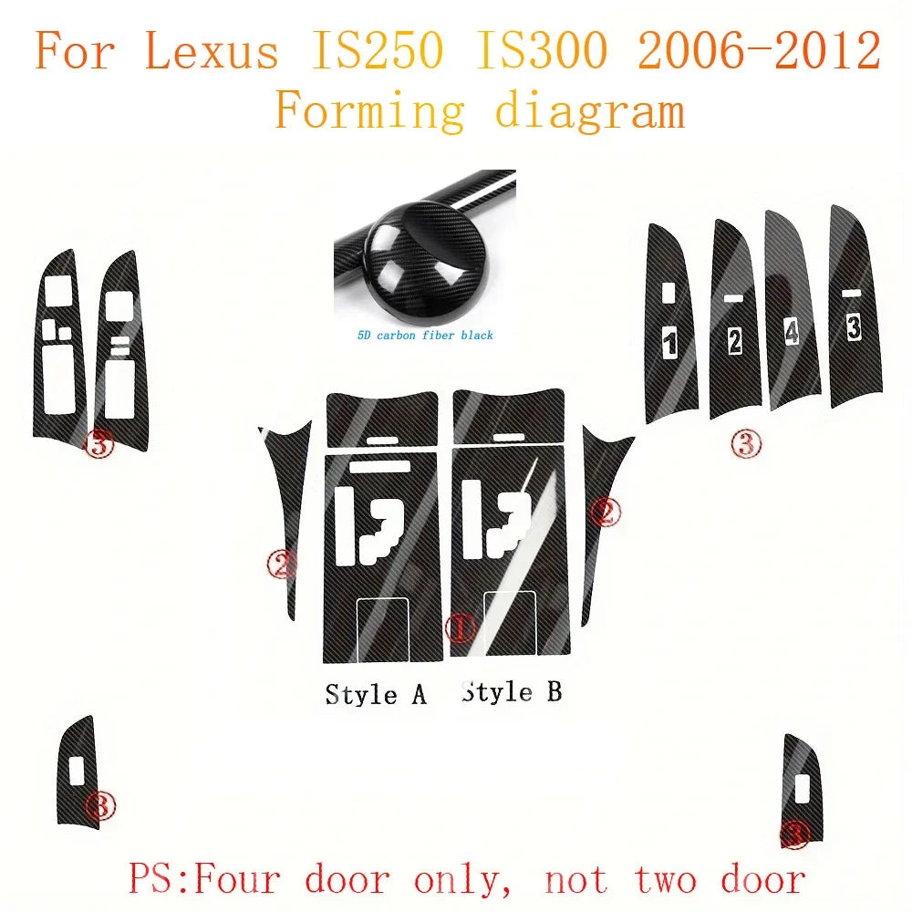 For Lexus IS250 IS300 2006-2012 Interior Central Control Panel Door Handle Carbon Fiber Stickers Decals Car styling Accessorie