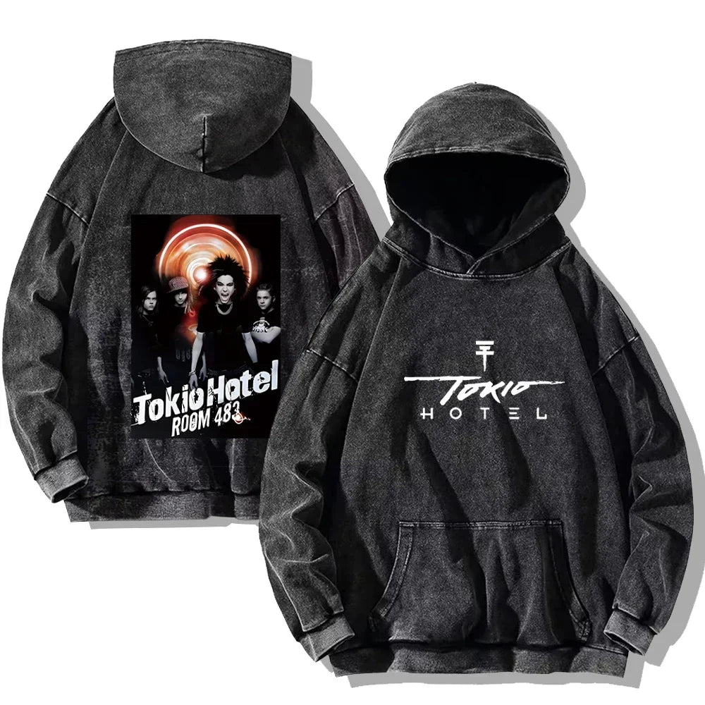 Hip Hop Streetwear Tokio Hotel Washed Hoodies Tokio Hotel Kaulitz 89 Sweatshirts Men Women Retro Casual Oversized Pullover Tops