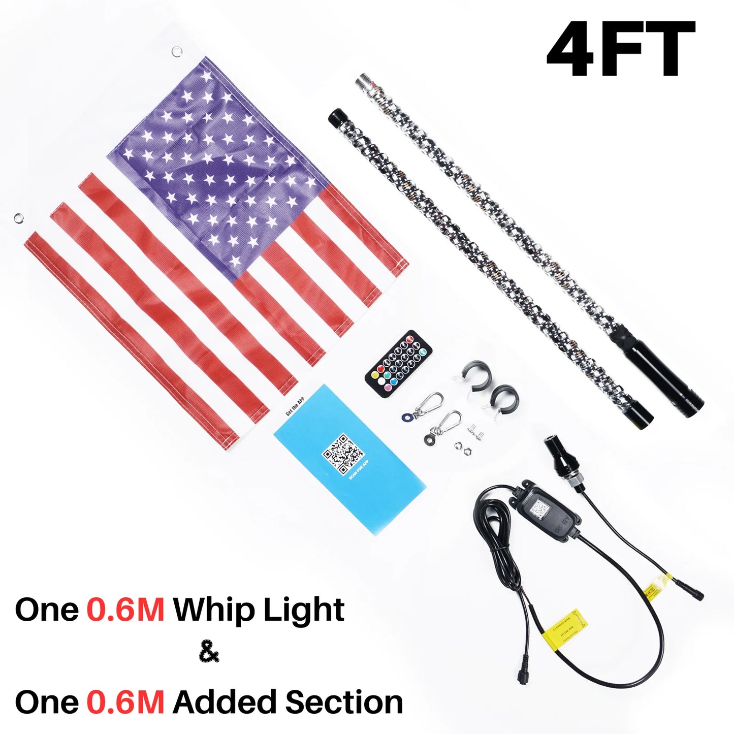 1PC 4FT 5FT 6FT Splitable LED Whip Light APP Remote Control Chasing Color for UTV ATV Polaris RZR Can-Am Maverick X3 UTV ATV RZR