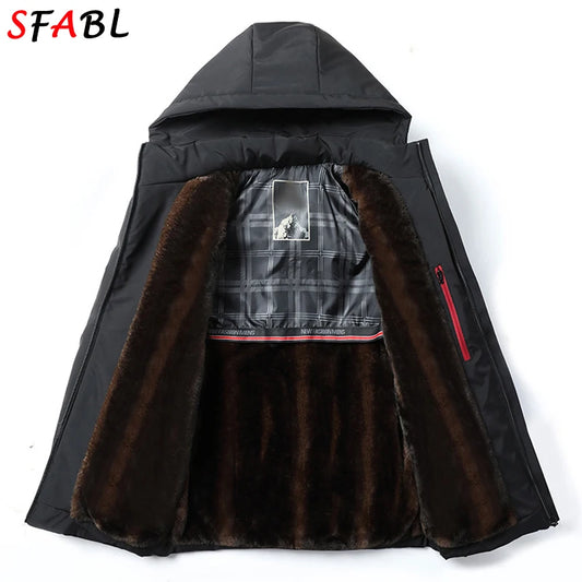 New Hooded Warm Parka With Pockets Winter Jackets for Men's Winter Coats Windbreak Fleece Lining Men's Winter Jacket Coat Luxury