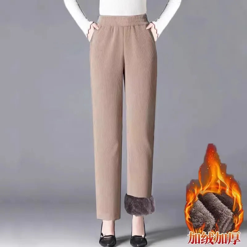 Women's High Waist Straight Leg Corduroy Harlan Pants Thickened Fleece Autumn Winter Loose Casual Trousers plus Size