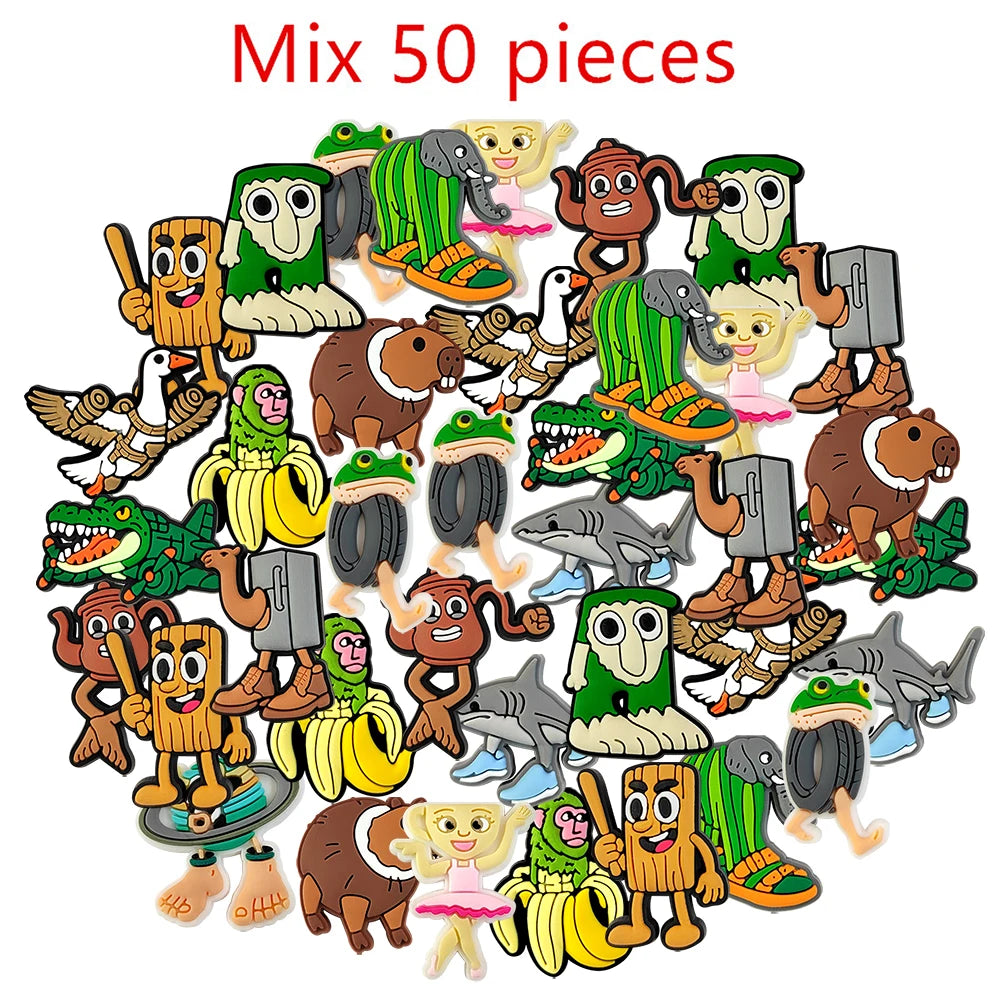 13/50Pcs Italian Brainrot Funny Animal Shoe Charms Cartoon Shoes Accessories Decoration Buckle for Clog Sandals Wristband