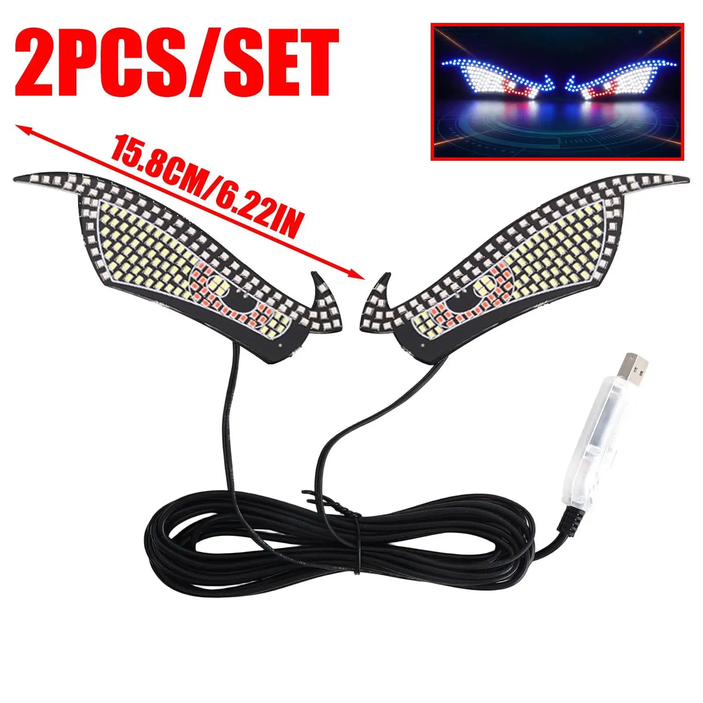 Dynamic Atmosphere Warning Lamp Car Rear Windshield LED Demon Eye Light USB Plug Play Flexible Acrylic Sticker Auto Accessories
