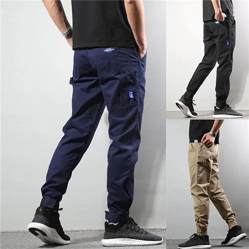 Slim Fit Workwear Trousers Casual Cotton Long Pants Men's Fashionable Youthful Style Embroidered Design Comfortable Leisure T...