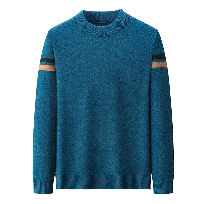 New Autumn and Winter Men's Casual and Fashionable Long Sleeved Round Neck Knitted Sweater Warm and Versatile Top