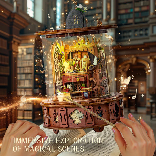 DIY 360° Doll House Magic Music Box Miniature Furniture 3D Assembly Dollhouse Cas Toys New Year Christmas Birthday Gifts