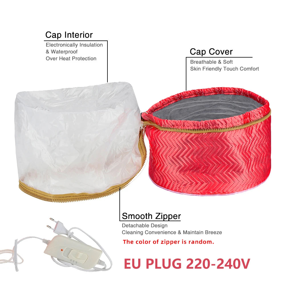 Hair Steamer Cap 220V Electric Heat Cap for Deep Conditioning Hot Oil Hair Mask Repair Damaged Hair Reduce Frizz Split Ends Home