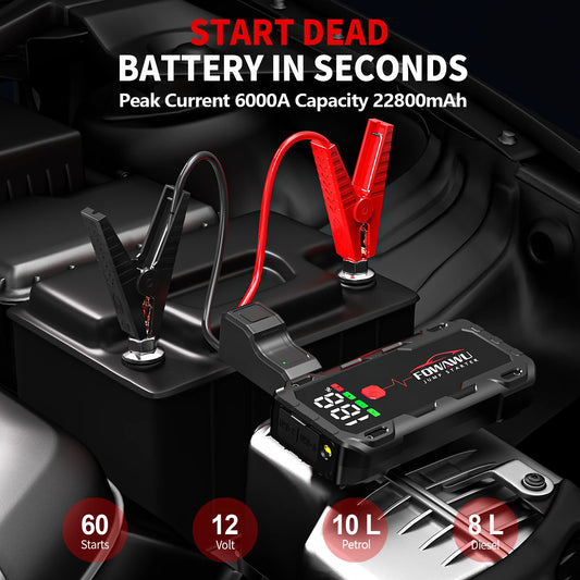 FOWAWU 22800mAh 6000A Jump Starter For 12V Vehicles (10L Petrol/8L Diesel) And Moto, Car Battery Jump Starter Power Pack