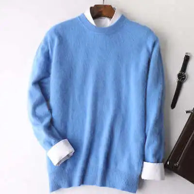 Men's 100% pure Mink Cashmere Sweater O-Neck Pullovers Knit Large Size Mink Sweater Winter New Tops Long Sleeve High-End Jumpers