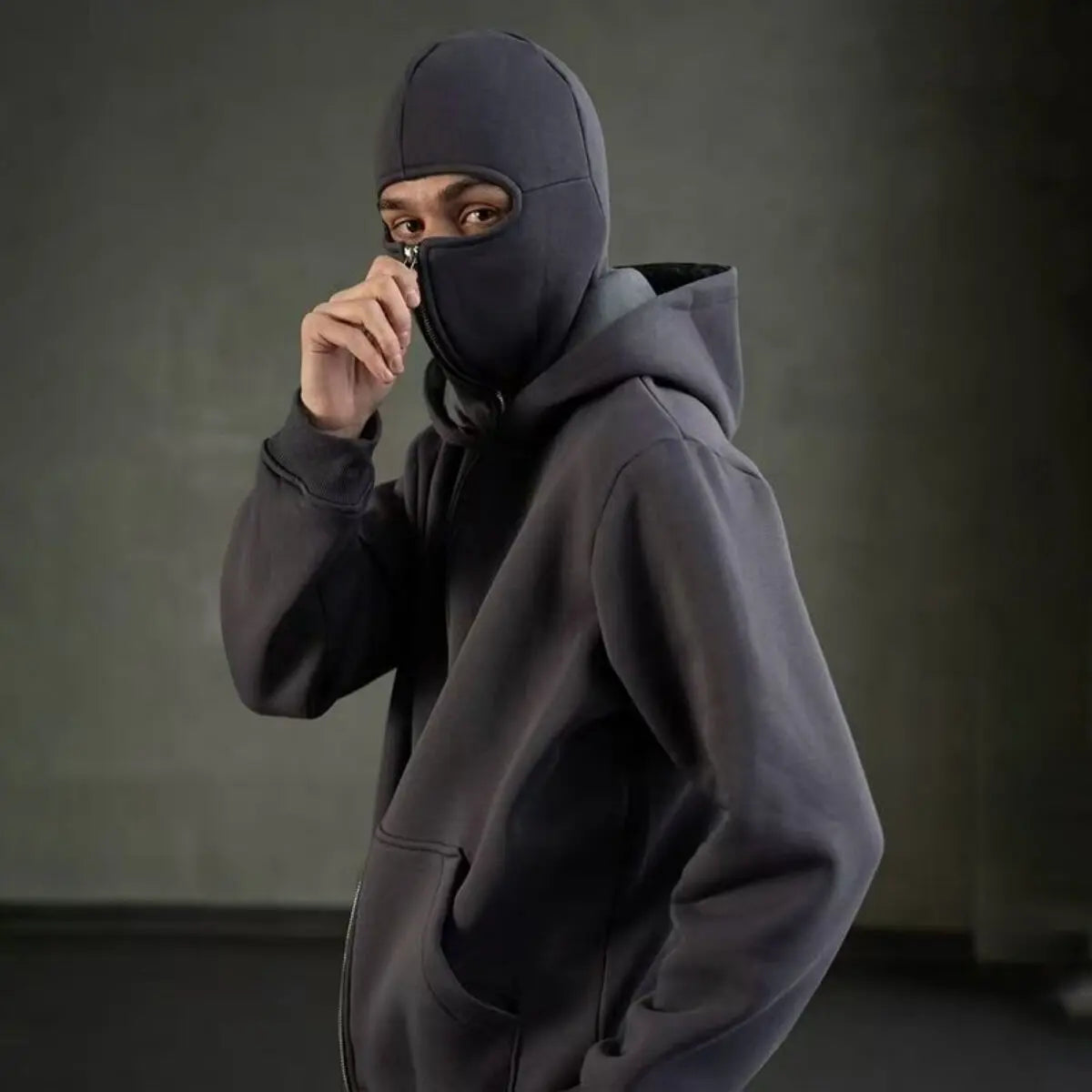 Kung Fu Is Life evolution - pose art Men's Outdoor Warm Balaclava Zip Hoodie Winter Casual Sweatshirt