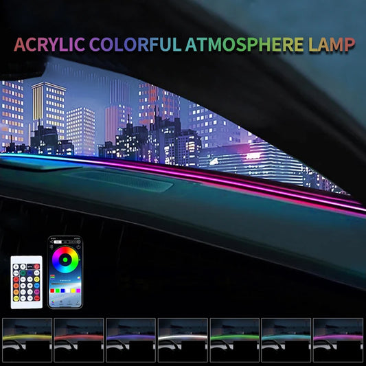 Automobile dashboard ambient light, central control dashboard wrap around type, continuous rhythmic colorful flow pickup light