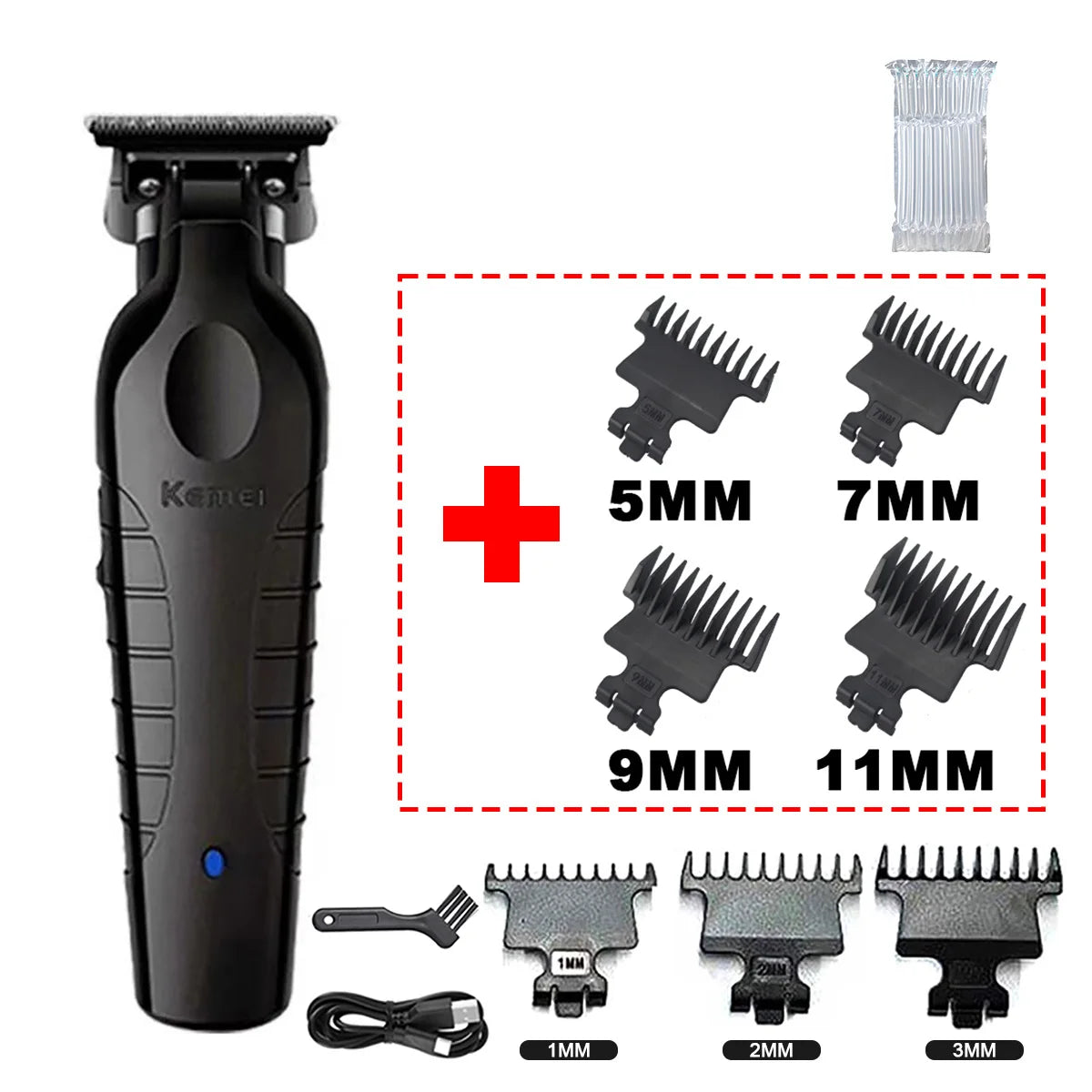 Kemei 2299 Barber Cordless Hair Trimmer 0mm Zero Gapped Carving Clipper Professional Electric Finish Cutting Machine