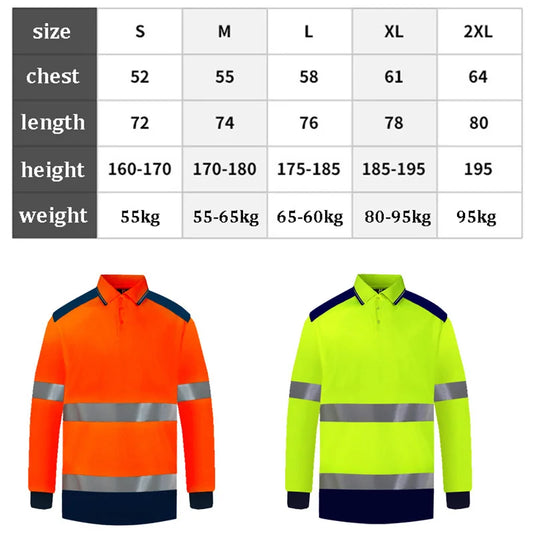 Hi Vis Safety Long Sleeve Polo Shirt Logo Customized Quick Dry Summer Reflective Shirt Construction Work T-shirt