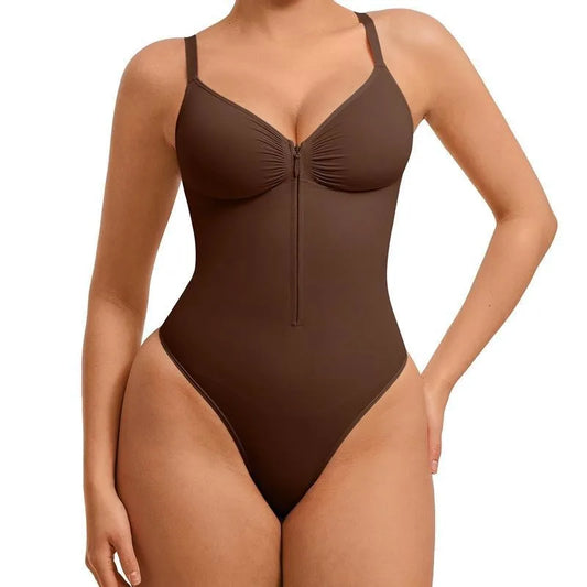 European and American Sexy High Elastic Zipper Tight V-neck Suspender Waist Thin Body Sculpting Onesie Women