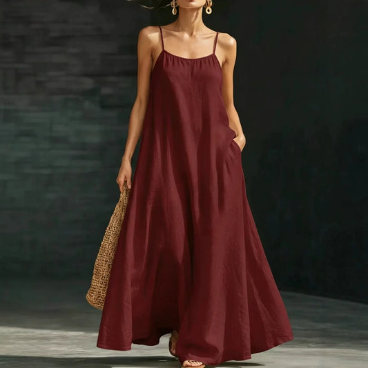 Solid Color Casual Loose Long Dresses For Women 2026 Fashion Summer Women's A-Line Midi Dress Elegant Vintage Female Dresses