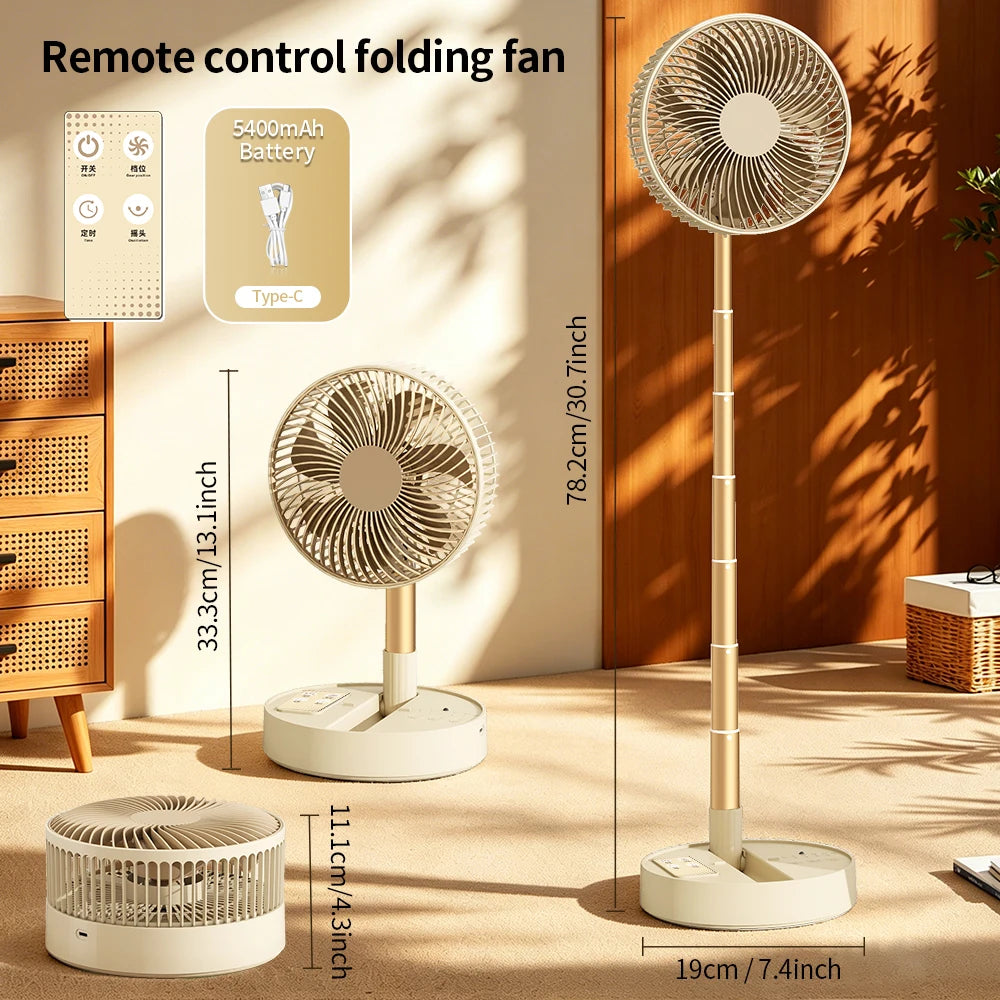 USB Foldable Portable Fan Remote with 8inch 4 Speeds & Timing, Battery Mini Floor Fan for Bedroom Indoor Outdoor Table Fan