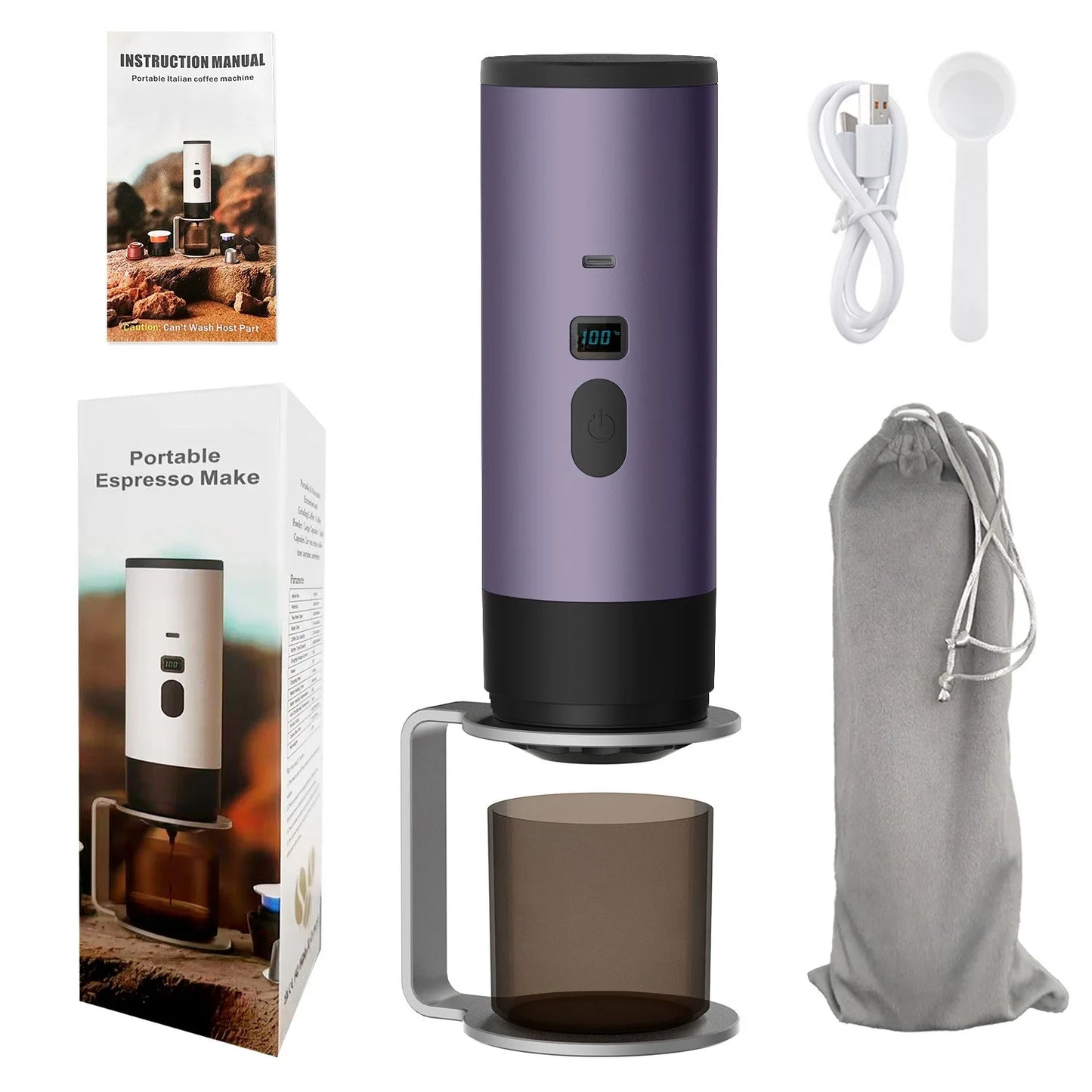 Portable Coffee Machine 7800mAh Wireless,Digital Display Fast Heat,with bracket & protective cover ,for Camping Travel Outdoor