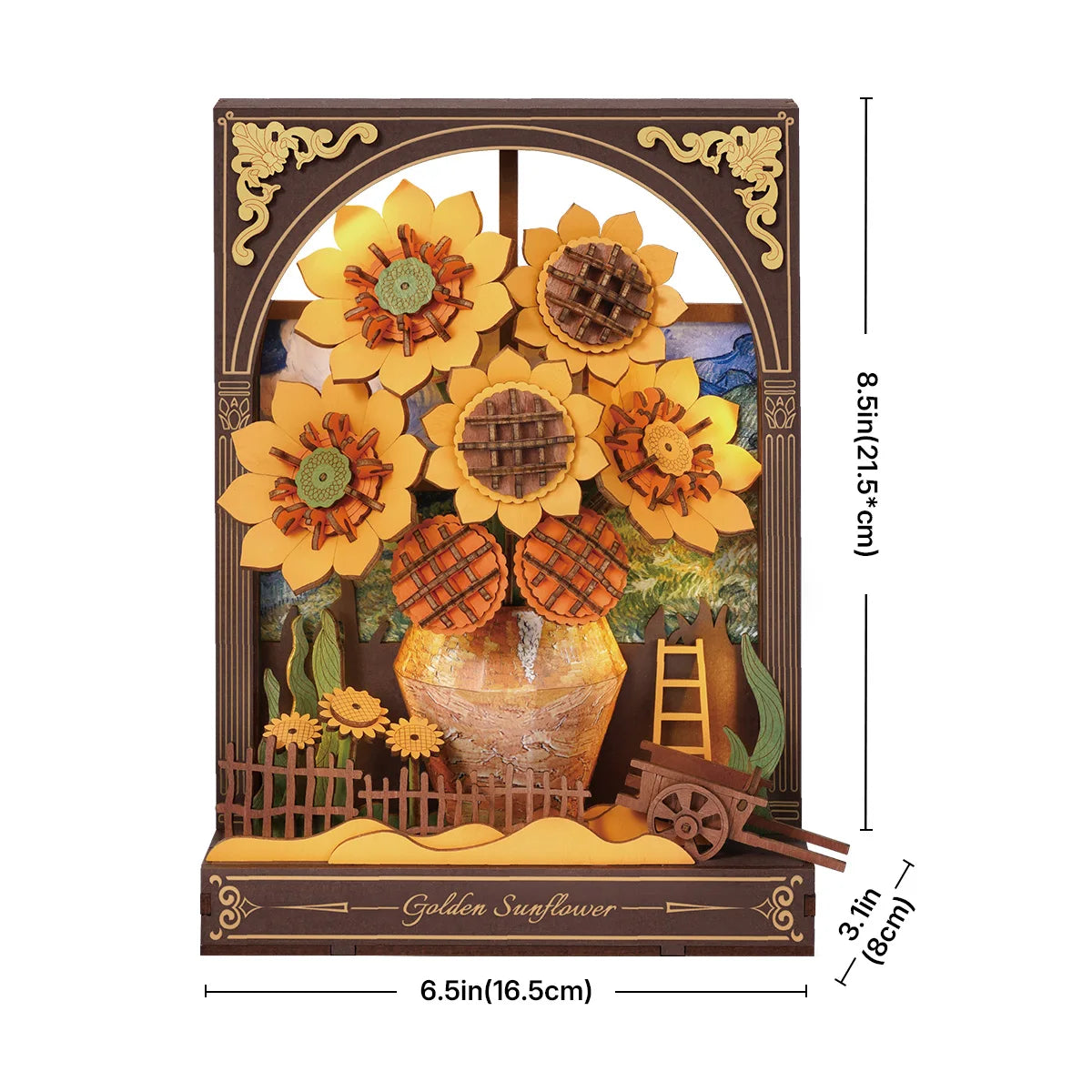 Rolife Glittering Water Lily 3d Wooden Puzzle Golden Sunflower with LED Light Flower Model Kits Tabletop Display Wall Art TH00