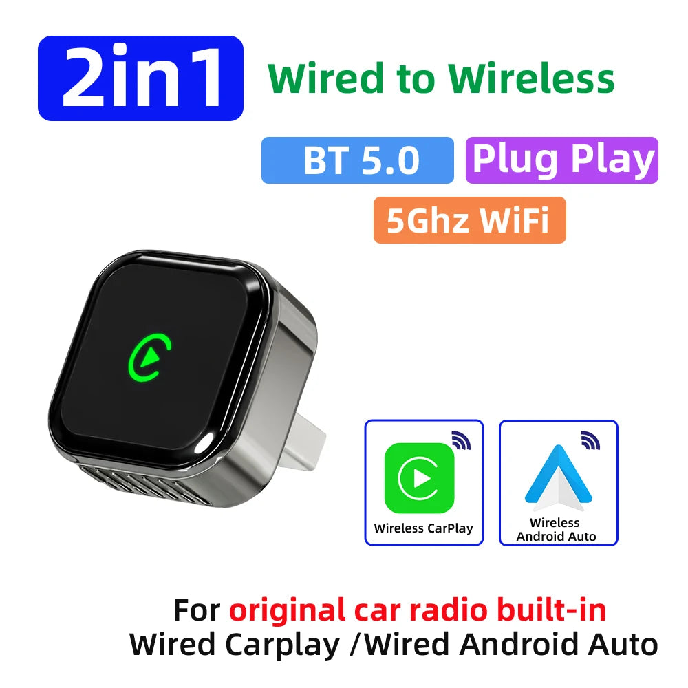 CarPlay Wireless Orange Adapter 2026 New Plug & Play Auto Connect No Delay Converts Wired to Wireless iPhone & Android
