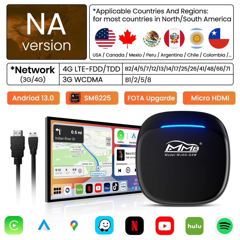 3 in 1 Android15 Wireless Car Carplay Wireless Android Auto MMB MAX Smart Box QCM6350 8-Core GPS WiFi 4G SIM AI Box For Youtube