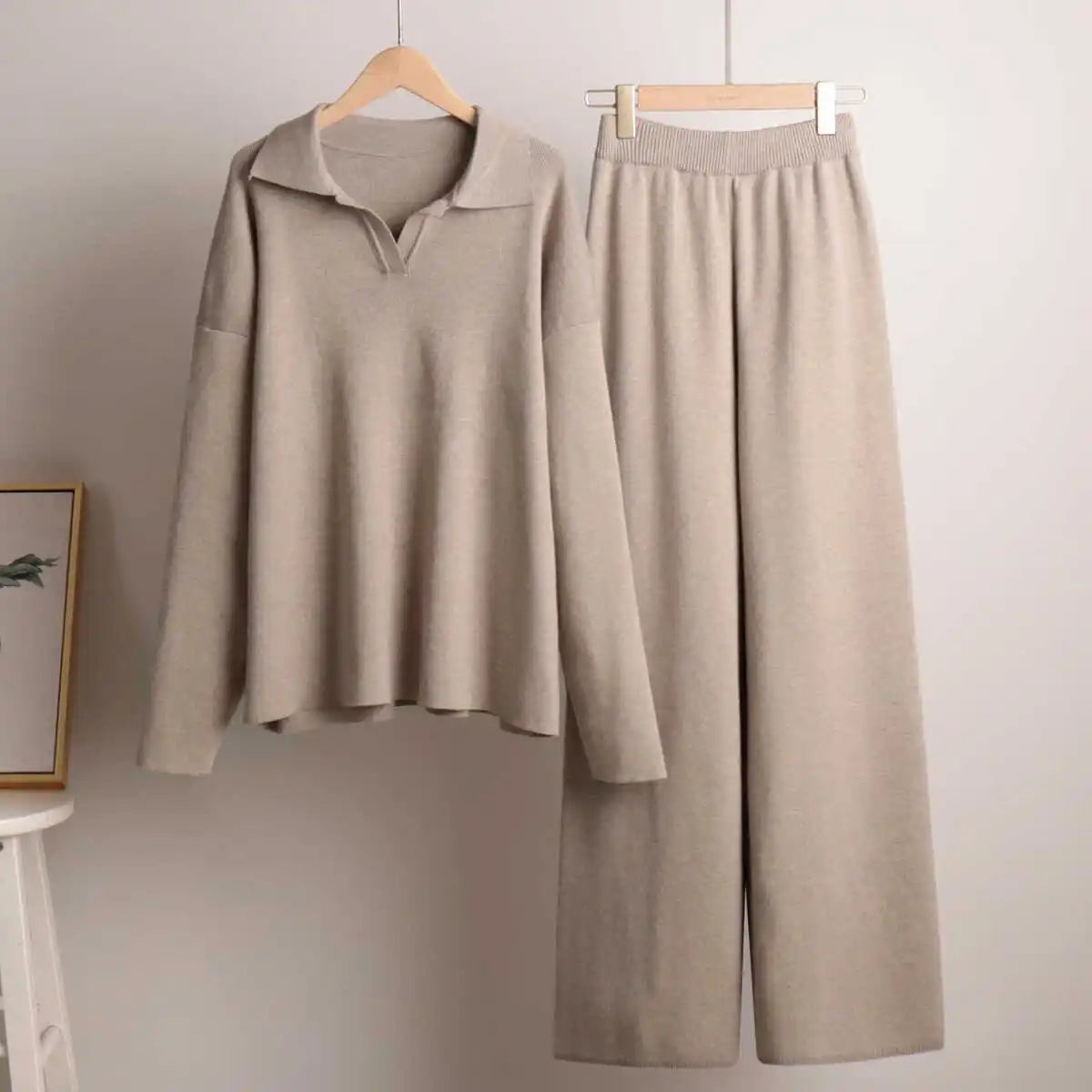 Casual Knitted Ne Sweater Set Wide Leg Pants Faion Ensemble for Women in Their Late 20s And Early 30s Winter 2024