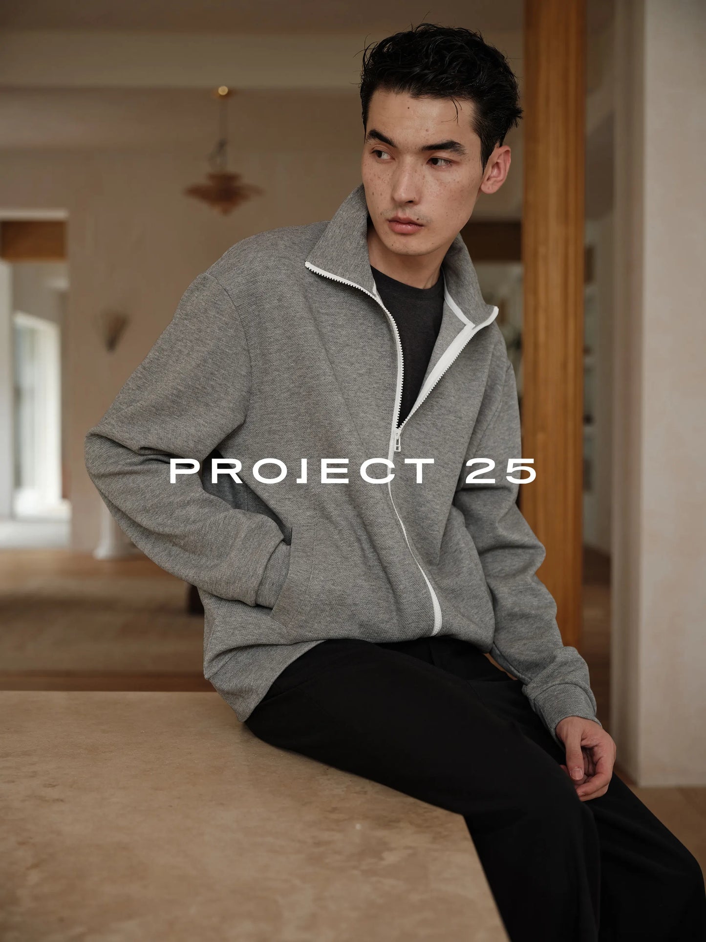 PROJECT 25 Men's Heavy Cotton Contrast Zipper Long Sleeve Mock Neck Loose Sweatshirt Basic Daily Commuting Casual Outerwear Top