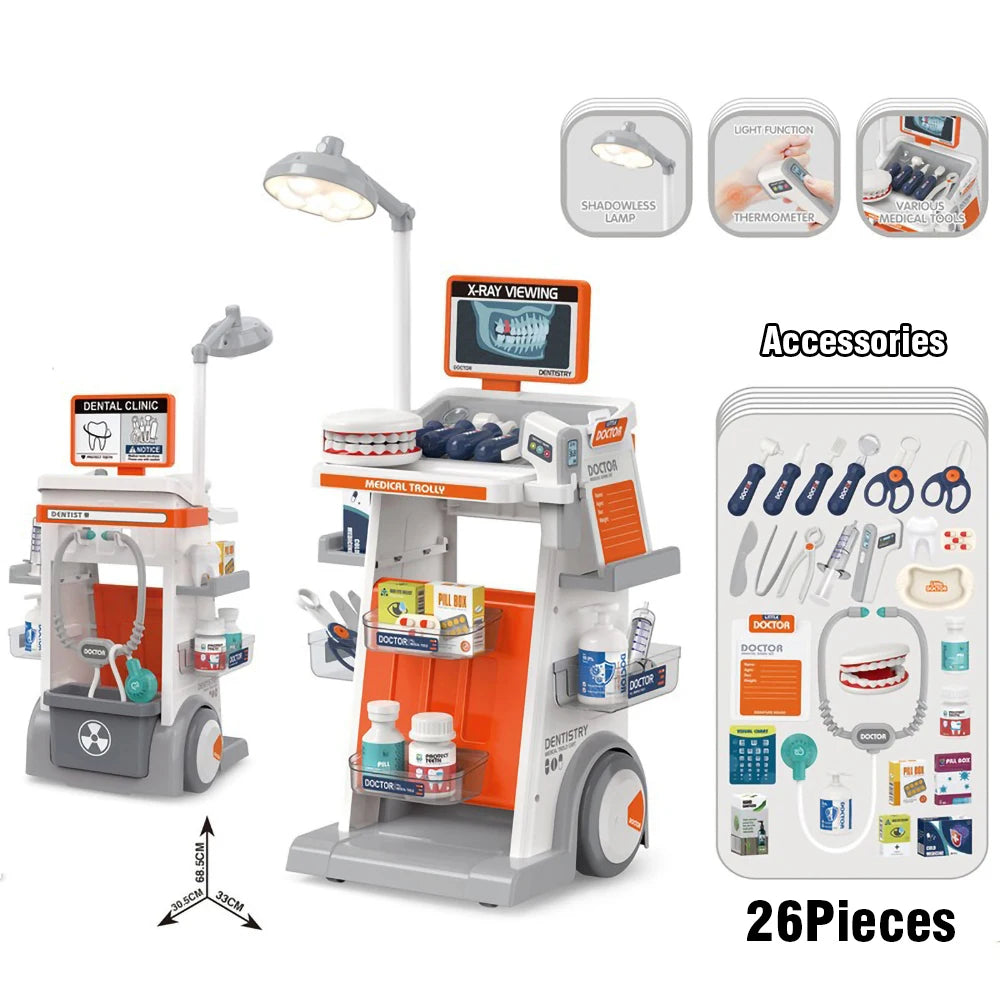 Children's Simulated Dentist Medicals Car Toy with ECG Dental Filling Injection Model Home Doctor Toy Birthday and Holiday Gifts