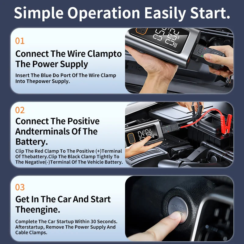 BUVAYE Car Jump Starter Power Bank Portable Air Pump 10000 mAh Auto Booster Emergency Starting Device For Petrol Diesel EV