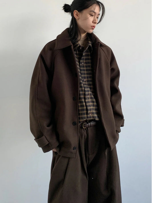 Winter 2025 New Style Japanese Retro Mermaid Woolen Coat Loose Shoulder Sleeve for Men And Women Trendy Long Sleeve Coat