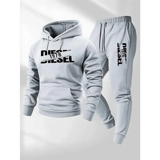Men's hooded pullover sports fashion gift set, with hood, suitable for autumn and winter casual sweaters and pants