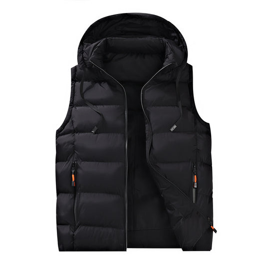Streetwear Men's Puffer Vest - Removable Hood with Drawstring, Hidden Zip Pockets, Edgy for Winter Daily Looks